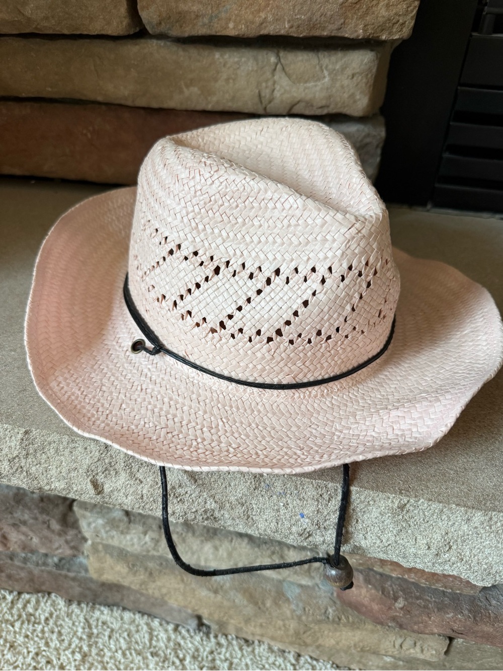 Kids 100% Straw Western Express Cowboy Hat with Chin Cord - Pale Pink One Size